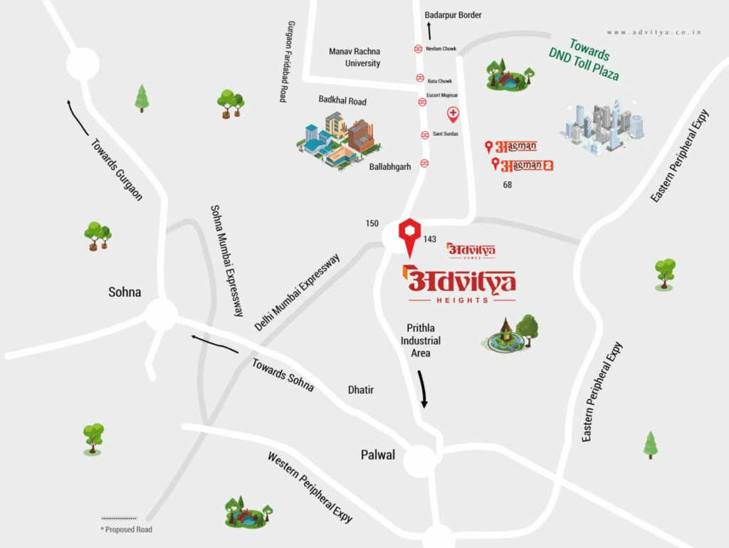 advitya-heights-faridabad-phase-2-location-map